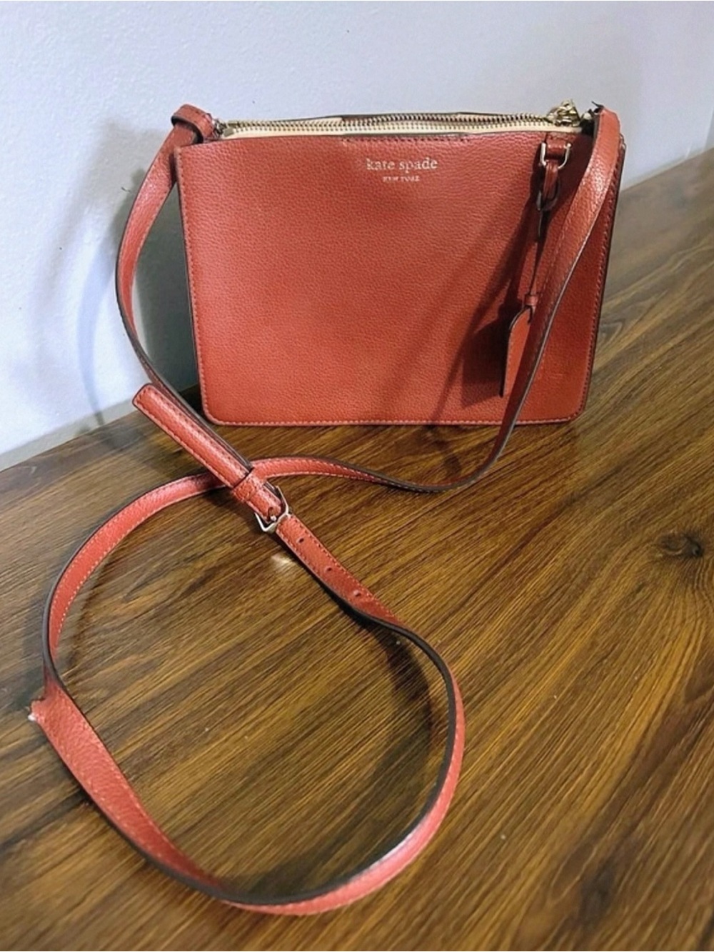 kate spade Rust Brown Minimalist Small Leather Crossbody-Flawed